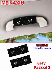 MEIKAXIU 2pcs Bowknot Bling Bling Fabric Soft Breathable Car Grab Handle Protective Cover, Universal Car Interior Accessories - Butterfly - View 2