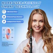 JTF  Electric Toothbrush For Adults - Teeth Whitening Toothbrush With 6 Brush Heads And A Travel Case, Fast Charging For 60 Days Use Waterproof Toothbrushes - màu đen - Xem 4