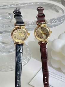 [节日礼物] 法国奢华英伦风格女生手表，高中生和大学生，优雅小巧石英表 - 黑色 - 查看 2