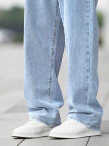 Men's Solid Color Jeans With Slanted Pockets - Baby Blue - View 2