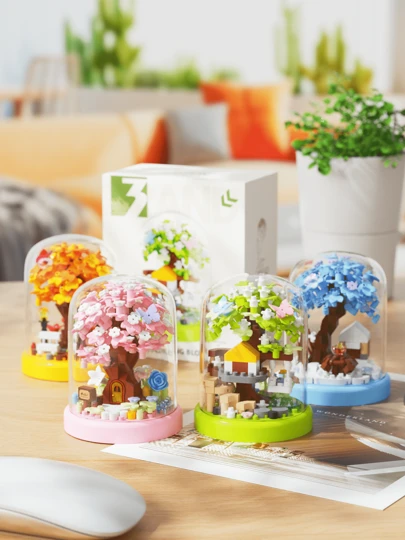1100+Pcs Micro Particle Four Season Tree House Building Block Set For Adult Diy Fun, Home Decor, Gift Or Friends, Holidays.