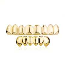 THATBOY 2PCS Simple Fashionable 14-Tooth Smooth Hip Hop Punk Style Blingbling Rapper Grillz Teeth Jewelry
