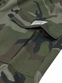 Pantalones cargo de camuflaje casuales para hombres, 100% tela tejida de poliéster sin estiramiento, ajuste regular, con cintura con cordón y bolsillos con solapa, pantalones cargo para exteriores