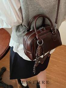 1 Pieza, Bolsa de tela Bowling de PU de estilo retro, Bolsa cuadrada pequeña de mujer con cierre de cremallera, Bolso bandolera transversal (Sigue la tienda para accesorios colgantes anudados), Adecuado para niñas, mujeres, estudiantes universitarias, nuevos profesionales y trabajadores de oficina, Muy adecuado para trabajo, negocios, ir y venir del trabajo, escuela