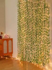 1 件 2M/5M/10M 绿色人造常春藤叶藤蔓，带铜线 LED 灯串，电池供电，适用于房间、卧室、庭院装饰，营造春季节日气氛