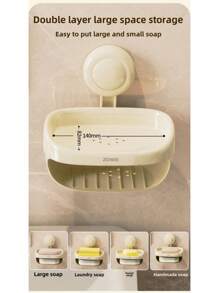 1 件双层壁挂式肥皂架，无需钻孔浴室肥皂盒，适用于浴室配件、肥皂盒、浴室存储和整理的储物收纳架 - 彩色 - 查看 7
