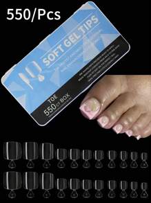 550 قطعة من أطراف الأظافر الشفافة المربعة القصيرة، مجموعة كاملة من أظافر الأصابع الكاملة المطفأة المريحة والملاصقة، لا تظهر أظافر صناعية للأصابع الكاملة، مستلزمات الأظافر