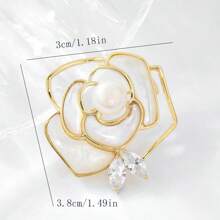 Camellia Flower Faux Pearl Anti-Exposure Brooch For Women, High-End Boutique Exquisite Lapel Pin Suit Accessory Coat Decor - White - View 8