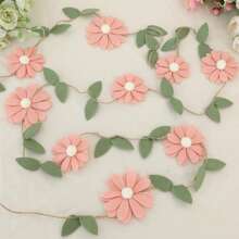 Handmade 1pc Floral Pennant Garland, Spring Flower Themed Birthday, Boho Style Pink, White, Orange, Purple Hanging Decoration, For Bedroom Decor And Photo Background