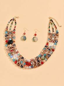 قلادة وسلسلة شانيل فاخرة بطراز بوهيمي مزينة بخرز بلوري مموج شبيه بالبلور والسلسلة المصنوعة من الألومنيوم بلون البن، مناسبة للنساء في المناسبات، الحفلات، الشاطئ والعطلات