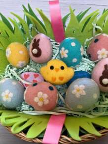 12pcs Easter Felted Eggs Bulk Basket Decor Kit Easter Needle Wool Felted Egg Pastel Decorative Hanging Ornament For Easter Party Decoration Gift Basket Stuffers Fillers Classroom Prize Supplies Surprise Party Favor Easter Tree Decor - Multicolor - View 2