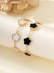 2 件简约金属五叶草花朵手链饰品 适合女孩 - 彩色 - 查看 3