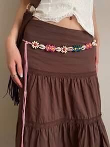 1 件女士多色涤纶波西米亚风彩色木珠、贝壳和花朵编织腰绳夏季、学校 - 彩色 - 查看 3