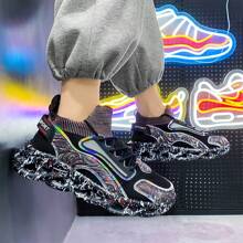 男士休闲时尚运动户外登山鞋，一脚蹬，增高，休闲运动鞋 - 黑與白 - 查看 11