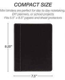 Samsill Carpeta de 3 anillas tamaño junior de 1 pulgada, piel, negro con costuras en contraste, capacidad para papel de 8.5 x 5.5 pulgadas, 3 anillos, carpeta de cuadernos, organizador de portafolios, - Negro - - Ver 10
