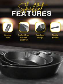 Kichly Pre‑Seasoned 3‑Piece Cast Iron Skillet Set [EXPRESS DELIVERY]– 15 Cm, 20 Cm & 25 Cm Pre‑Seasoned Fry & Sauté Pans With Natural Non‑Stick Finish, Oven‑Secure To 260 °C & Induction‑Ready Cookware For Indoor Hob, BBQ & Camping - Black - View 6