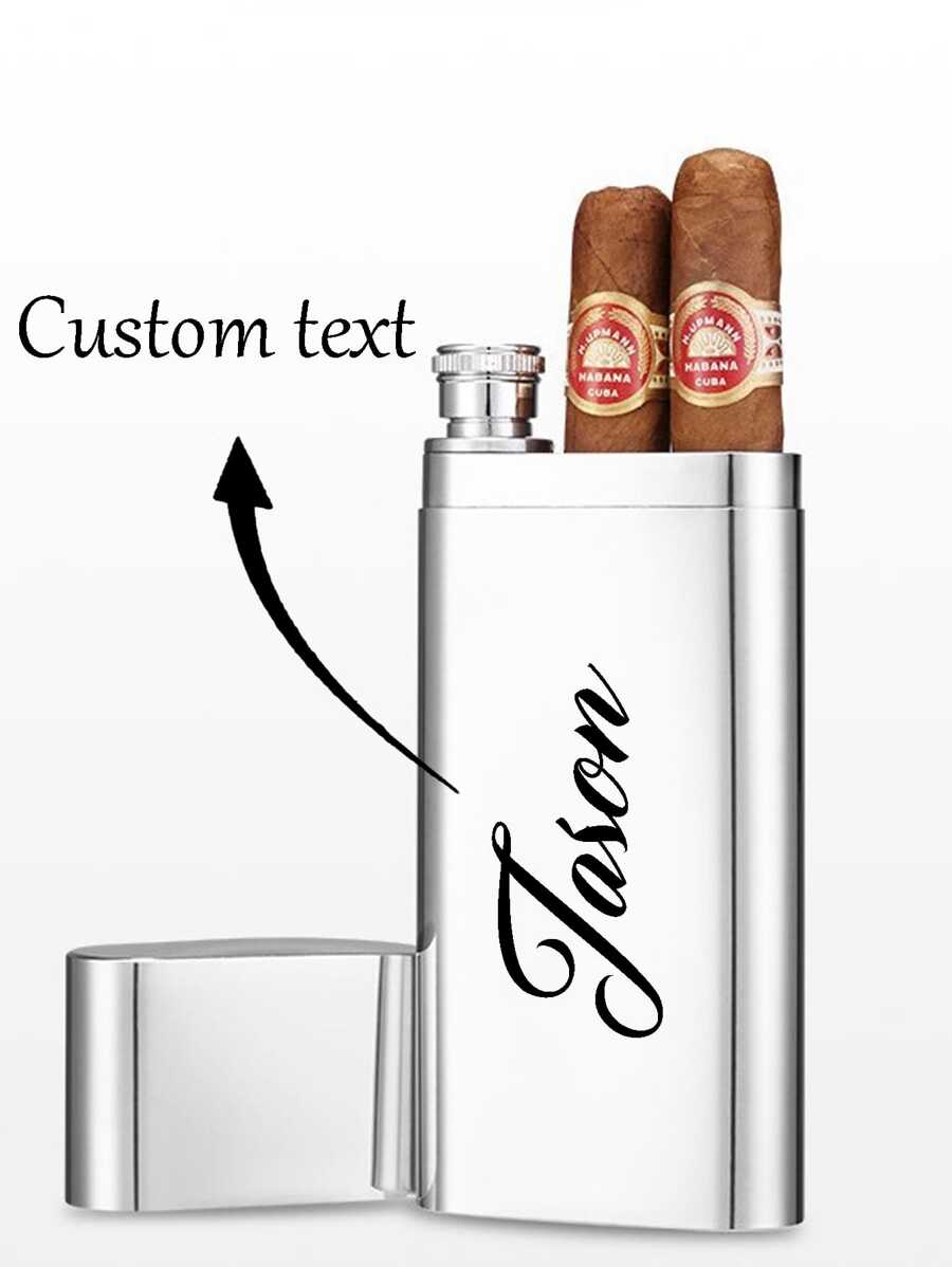 1 件个性化不锈钢雪茄和酒盒，便携式两用酒瓶雪茄管，适合户外旅行，密封保湿盒金属容器