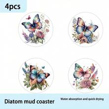 1 bộ/4/6 miếng lót ly họa tiết bướm và hoa, tấm cách nhiệt, tấm lót có thể giặt được, tấm lót bàn chống bỏng chống trượt, miếng lót ly trên ô tô, hoàn hảo cho gia đình, quán cà phê, văn phòng, nhà bếp, giờ uống trà, đồ trang trí tiệc theo chủ đề, quà tặng tinh tế - Nhiều màu - Xem 12