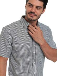 Rand paul Men's Casual Slim Fit Short Sleeve Plaid Shirt With Pockets - màu đen - Xem 8