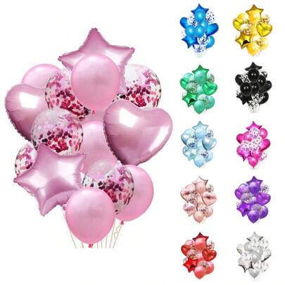 14pcs Star And Heart Foil Balloon With Confetti Latex Balloons For Graduation, Birthday, Wedding, Anniversary, Celebrations, Party Decoration