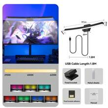 CANMEIJIA Dimmable LED Double-Sided Backlit Display Monitor Lamp With Touch Control, Flat/Curved Panel, 44cm/40cm/60cm/33cm, Magnetic Suspension, USB Powered, 7-Color RGB/3-Color Adjustable, Memory Function, Eye-Care, Suitable For Gaming, Movie, Reading, Office, Desk, Computer, Bookshelf, Reading Light, Ambient Lighting - Đèn treo màn hình - Xem 14