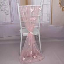 1 Stück perlrosa Blumen Tischläufer, Chiffon-Tüll-Tischdekorationsstoff für Geburtstagsfeiern, Valentinstag, Abschlussball