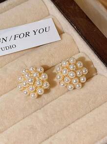 8pcs/Set Minimalist Asymmetrical Pearl, Hollow Flower Petal, Shell, Star & Round Shape Stud Earrings Set, Versatile For Women, Daily & Holiday Wear - Set F - View 3