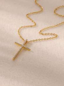 1 PC Zirconia Cross Pendant Necklace For Women Gold Color Collar Necklaces 2025 Goth Party Wedding Jewelry Gifts