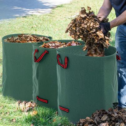 Outsunny Garden Waste Bags, 272L X 3 Heavy Duty Garden Bags, Foldable And Reusable Garden Sacks With Handles For Collecting Garden Waste, Plant Waste Grass And Leaves, Green