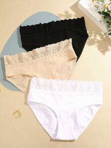 Conjunto de 3 bragas cómodas de mujer con patchwork de encaje y cinturilla multicolor