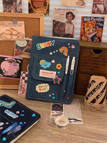 Cuaderno coreano retro de mezclilla con 4 cuadrículas, páginas interiores reemplazables DIY, cuaderno estudiantil lindo de dibujos animados, tarjetas pequeñas, útiles escolares, de vuelta a la escuela - Ver 5