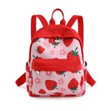 Girls Cute Strawberry Printing Backpack, Daily Mini Sweet Daypack For Teenagers And Students, Patchwork Design Women Double Shoulder Bag, School Backpack - Pink - View 4
