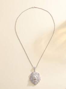 1pc Personalized Hip Hop Style S925 Sterling Silver Zirconia Lion Head Pendant Necklace, Unisex, Suitable For Party, Stage, Street Music Festival, Holiday Gift - Multicolor - View 3