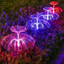 Solar LED Jellyfish Shaped Courtyard Light, Color Changing Fiber Optic Garden Light, Outdoor Landscape Lighting, Plastic Embedded Design, Polished Surface, ABS Lampshade, No Remote Control, Including Installation Accessories