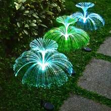 Solar LED Jellyfish Shaped Courtyard Light, Color Changing Fiber Optic Garden Light, Outdoor Landscape Lighting, Plastic Embedded Design, Polished Surface, ABS Lampshade, No Remote Control, Including Installation Accessories