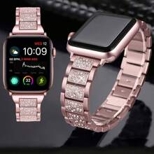 1pc Women's Rhinestone Metal Watch Band Compatible With Apple Watch 38/40/41/42/44/45/49/46mm, Compatible With Apple Watch Ultra2/Ultra/SE/10/9/8/7/6/5/4/3/2/1 - View 1