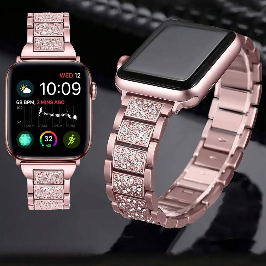 1pc Women's Rhinestone Metal Watch Band Compatible With Apple Watch 38/40/41/42/44/45/49/46mm, Compatible With Apple Watch Ultra2/Ultra/SE/10/9/8/7/6/5/4/3/2/1 - View 1