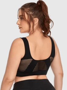 4 件套大码女士镂空网眼运动胸罩，无线防震瑜伽跑步内衣
