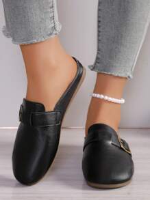 厚底一脚蹬封闭式鞋头穆勒凉鞋，休闲一脚蹬舒适乐福鞋，时尚丑可爱一脚蹬春季新款 - 黑色 - 查看 4