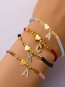 1 pieza Pulsera milanesa con cobre y circonita A-Z, 26 iniciales inglesas ajustables, elegante y exquisita, joya de mano para uso diario y casual, regalo para fiesta y vacaciones.