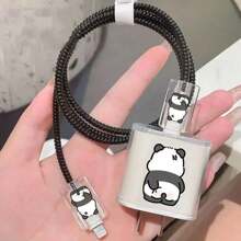 Accesorio de 5 piezas de protectores lindos de panda para cables de carga y datos, compatible con cargador iPhone de 18/20w