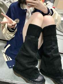 1 Pair Y2K Solid Color Casual Versatile Warm Knitted Leg Warmers - Black - View 1