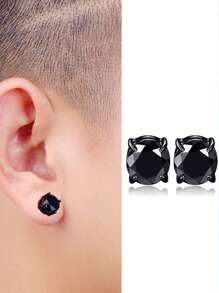 2pcs Fashionable Minimalist Single Black Magnet Stud Earrings For Men, Suitable For Daily Wear And Occasions