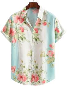 Men's Fashionable Casual Elegant Digital Print Short Sleeve Shirt