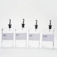 4 Pack 12oz/350ml Gold Olive Oil Dispenser Set - Heavy Duty Thickened Glass Bottles For Kitchen, Cooking Oil, Vinegar, Soy Sauce And Coffee Syrup, With Stainless Steel Automatic Pour Spout And 40 Label Funnel - 銀色 - 查看 8