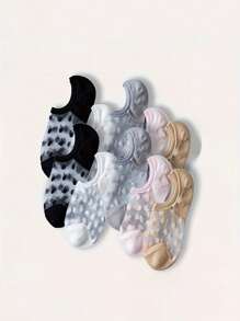 5 Double/Polka Dot Invisible Socks, Comfortable Breathable Low-Cut Boat Socks, Women's Stockings And Socks