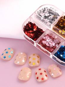 6 格心形迷你星星混合美甲亮片可爱彩色五角星混合尺寸爱心闪亮全息美甲设计卡哇伊 Y2K 美甲装饰美甲沙龙美甲用品 DIY - 彩色 - 查看 6