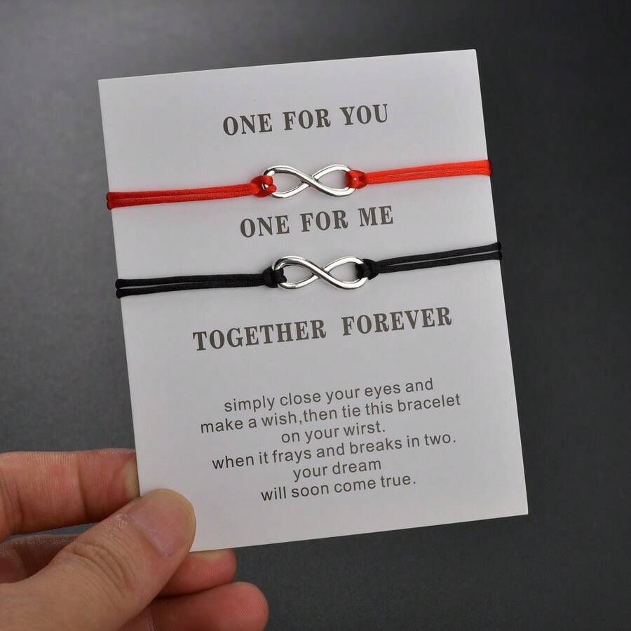 2pcs Woven Infinity Symbol Cord Bracelet, Vintage Couples Style - Multicolor - View 1