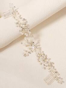 Pente de cabelo de noiva com pérolas artificiais e strass (1 peça), acessório de cabelo artesanal simples e versátil para mulheres, ideal para o Dia dos Namorados e casamentos. - Prata - Ver 12