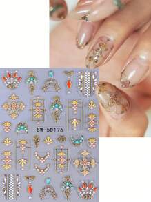 Autocollants pour ongles avec design de décalcomanie de mandala à croissant de lune, décoration d'ongles en relief 5D, motif de fleur de mandala coloré avec lignes dorées en métal blanc, style élégant rétro, autocollants adhésifs pour ongles, accessoires DIY pour salon de manucure, décoration d'ongles pour débutants DIY à la maison, cadeau pour femmes